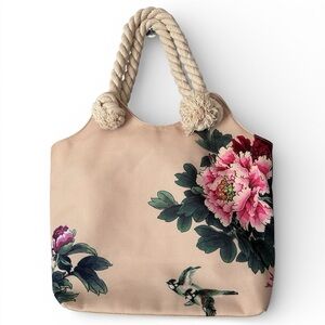 To Go Go Women’s Canvas Bag Rope Handles Flowers and Birds Purse Beach Travel